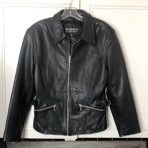 Wilson’s black leather motorcycle jacket women’s size M